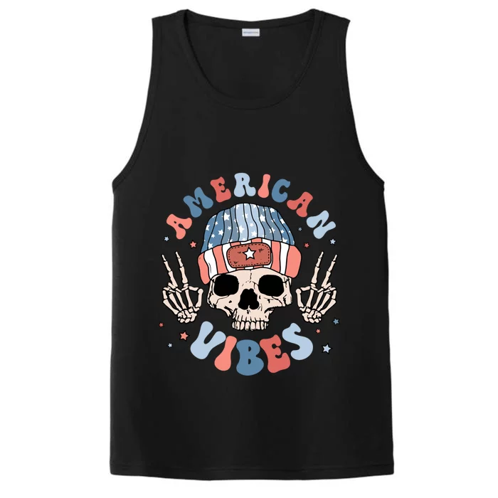 Skeleton America Vibes Groovy Hippie Freedom Day 4th Of July Great Gift Performance Tank