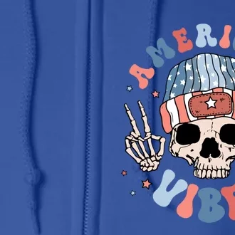 Skeleton America Vibes Groovy Hippie Freedom Day 4th Of July Great Gift Full Zip Hoodie