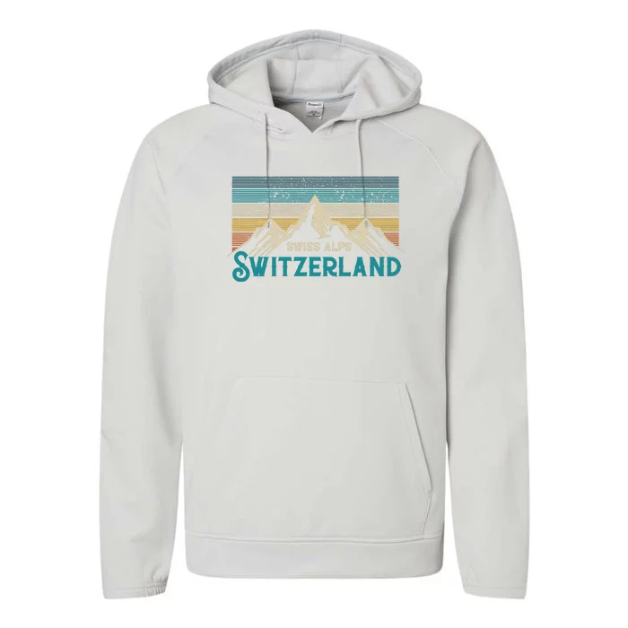 Switzerland Alps Vintage Mountains Swiss Souvenir Gift Performance Fleece Hoodie