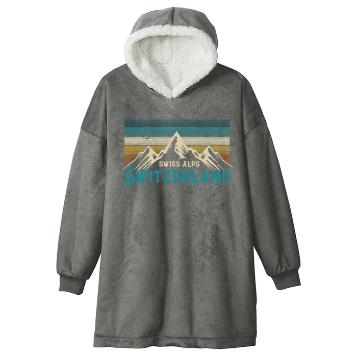 Switzerland Alps Vintage Mountains Swiss Souvenir Gift Hooded Wearable Blanket