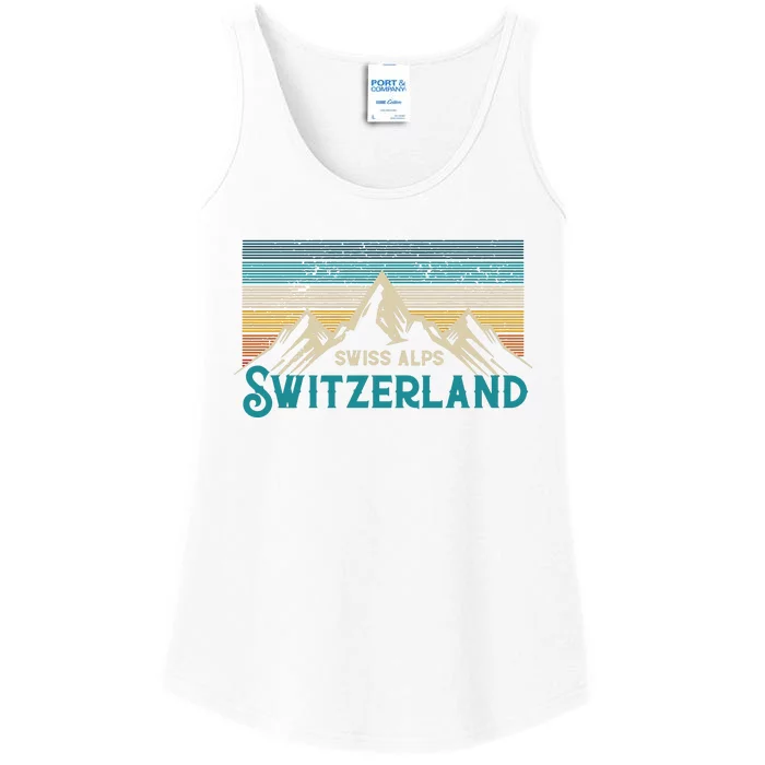 Switzerland Alps Vintage Mountains Swiss Souvenir Gift Ladies Essential Tank