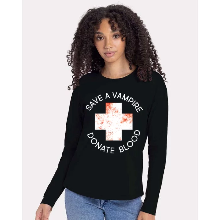 Save A Vampire Donate Blood Womens Cotton Relaxed Long Sleeve T-Shirt