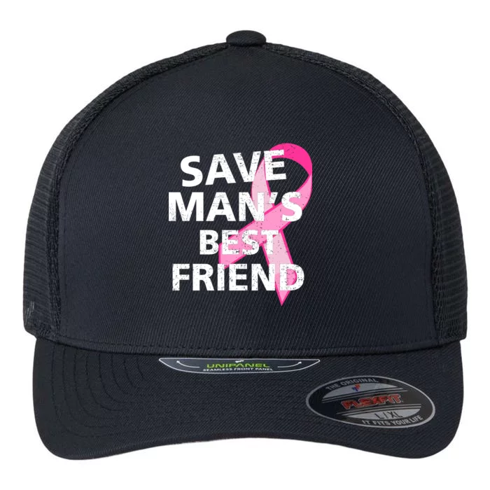 Save Man's Best Friend Breast Cancer Ribbon Flexfit Unipanel Trucker Cap