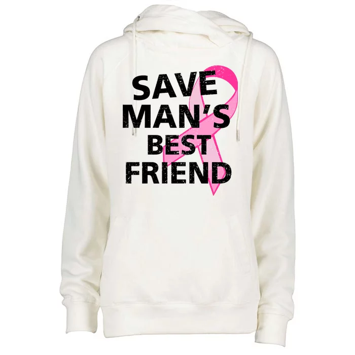 Save Man's Best Friend Breast Cancer Ribbon Womens Funnel Neck Pullover Hood