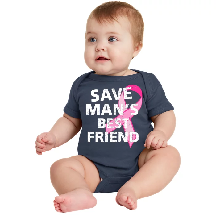 Save Man's Best Friend Breast Cancer Ribbon Baby Bodysuit