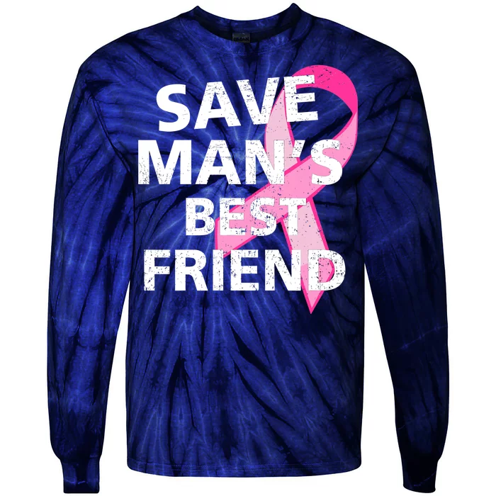 Save Man's Best Friend Breast Cancer Ribbon Tie-Dye Long Sleeve Shirt