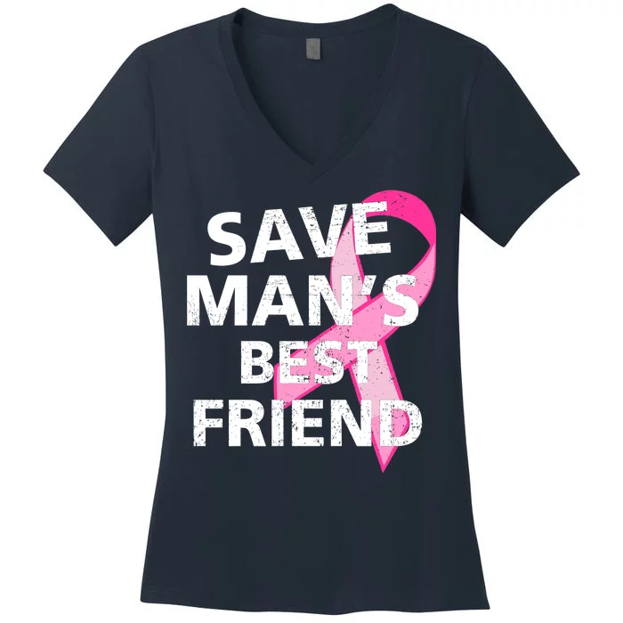 Save Man's Best Friend Breast Cancer Ribbon Women's V-Neck T-Shirt