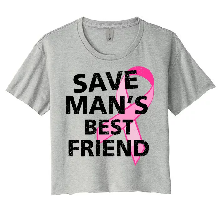 Save Man's Best Friend Breast Cancer Ribbon Women's Crop Top Tee