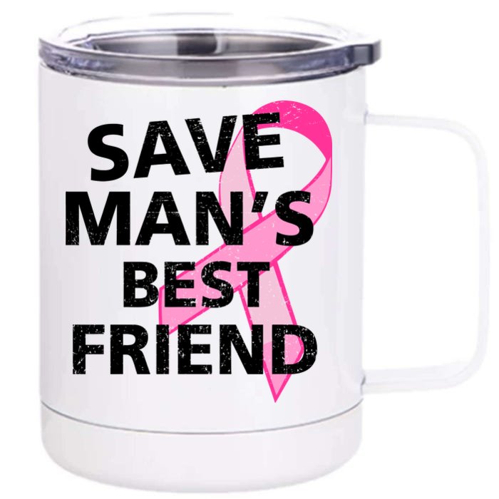 Save Man's Best Friend Breast Cancer Ribbon Front & Back 12oz Stainless Steel Tumbler Cup