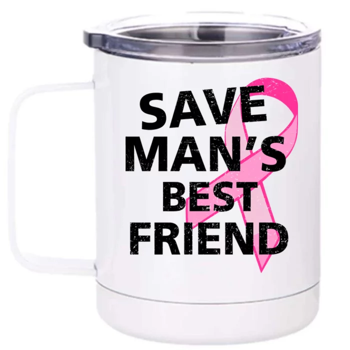 Save Man's Best Friend Breast Cancer Ribbon Front & Back 12oz Stainless Steel Tumbler Cup