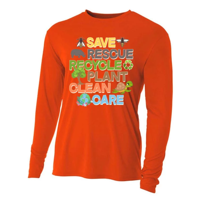 Save Rescue Recycle Plant Clean Care Earth Day Cooling Performance Long Sleeve Crew