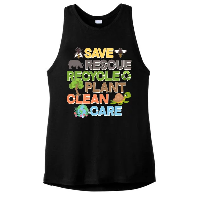 Save Rescue Recycle Plant Clean Care Earth Day Ladies Tri-Blend Wicking Tank