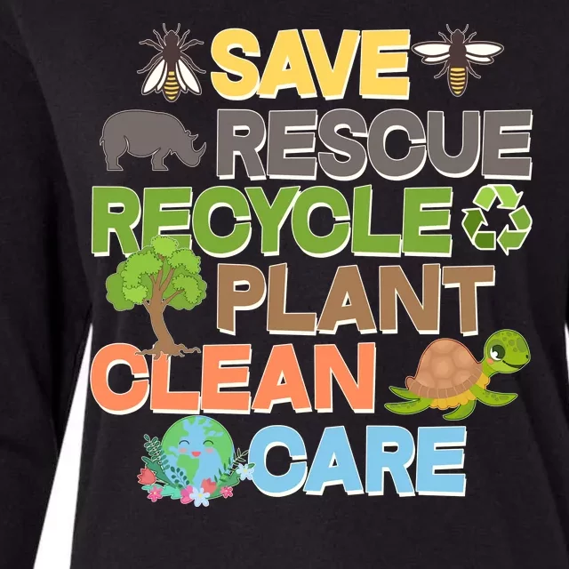 Save Rescue Recycle Plant Clean Care Earth Day Womens Cotton Relaxed Long Sleeve T-Shirt