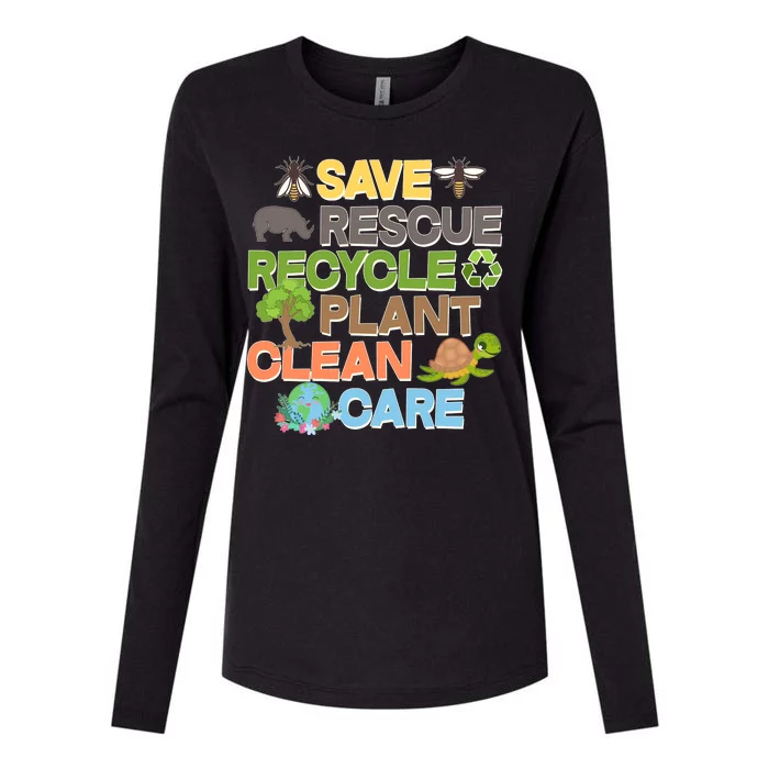 Save Rescue Recycle Plant Clean Care Earth Day Womens Cotton Relaxed Long Sleeve T-Shirt