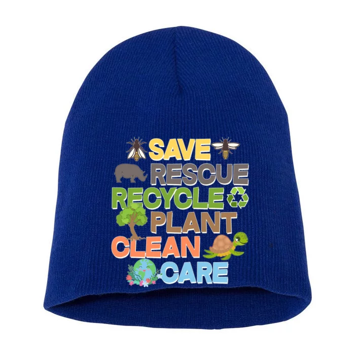 Save Rescue Recycle Plant Clean Care Earth Day Short Acrylic Beanie