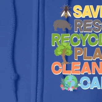 Save Rescue Recycle Plant Clean Care Earth Day Full Zip Hoodie