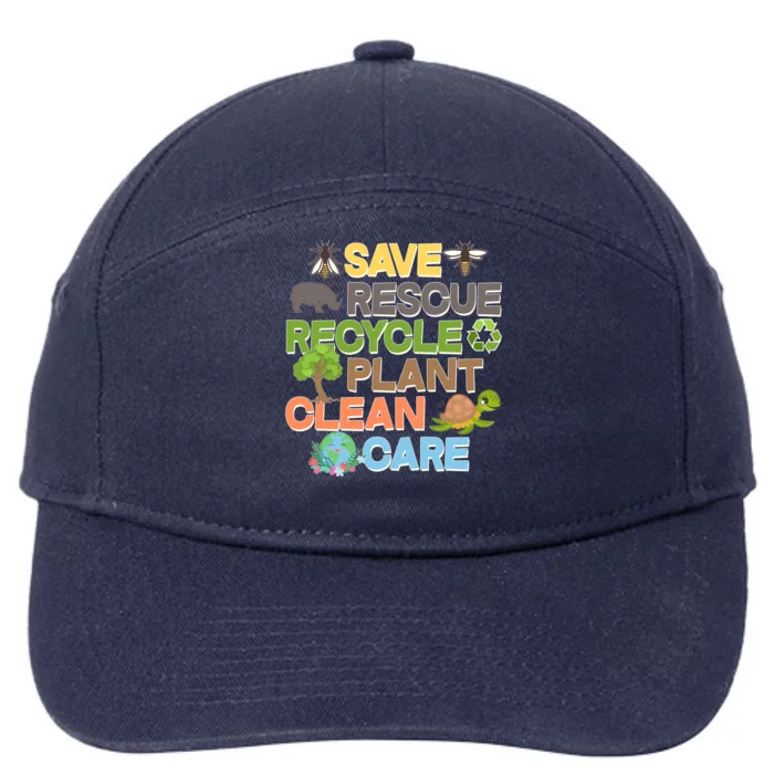 Save Rescue Recycle Plant Clean Care Earth Day 7-Panel Snapback Hat