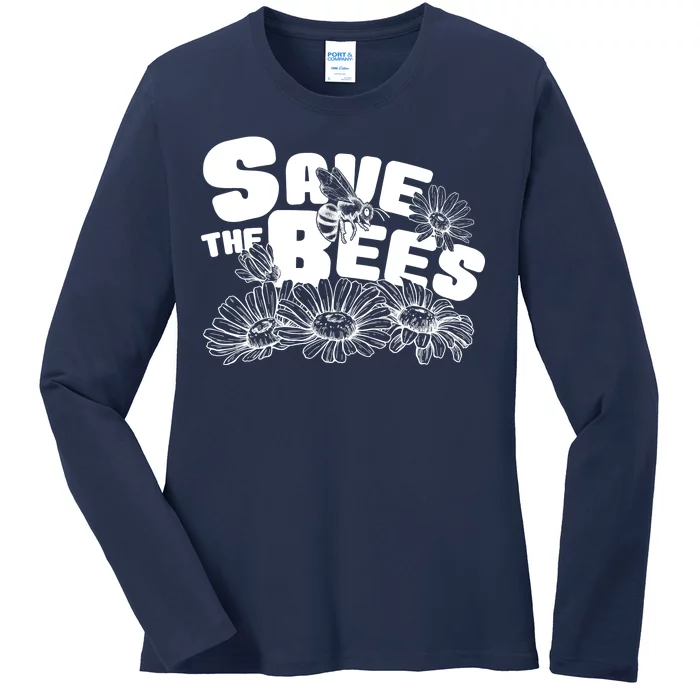 Save The Bees Floral Ladies Long Sleeve Shirt