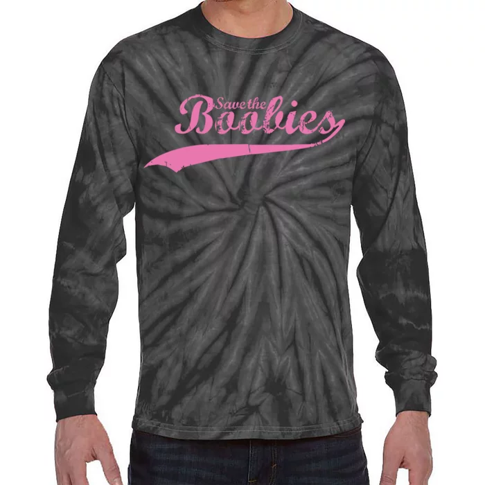 Save The Boobies Retro Breast Cancer Tie-Dye Long Sleeve Shirt