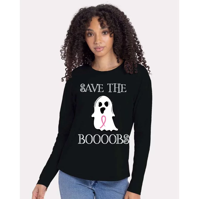 Save The Boooobs Breast Cancer Halloween Ghost Womens Cotton Relaxed Long Sleeve T-Shirt