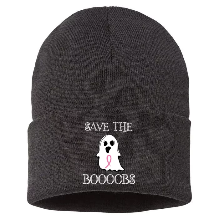 Save The Boooobs Breast Cancer Halloween Ghost Sustainable Knit Beanie