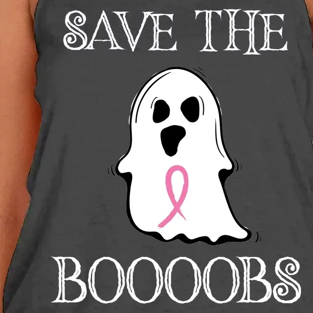 Save The Boooobs Breast Cancer Halloween Ghost Women's Knotted Racerback Tank