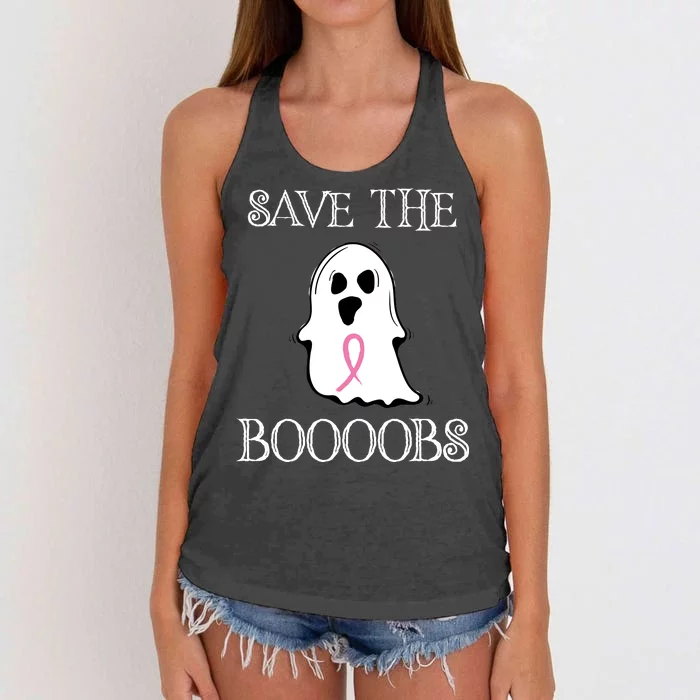 Save The Boooobs Breast Cancer Halloween Ghost Women's Knotted Racerback Tank