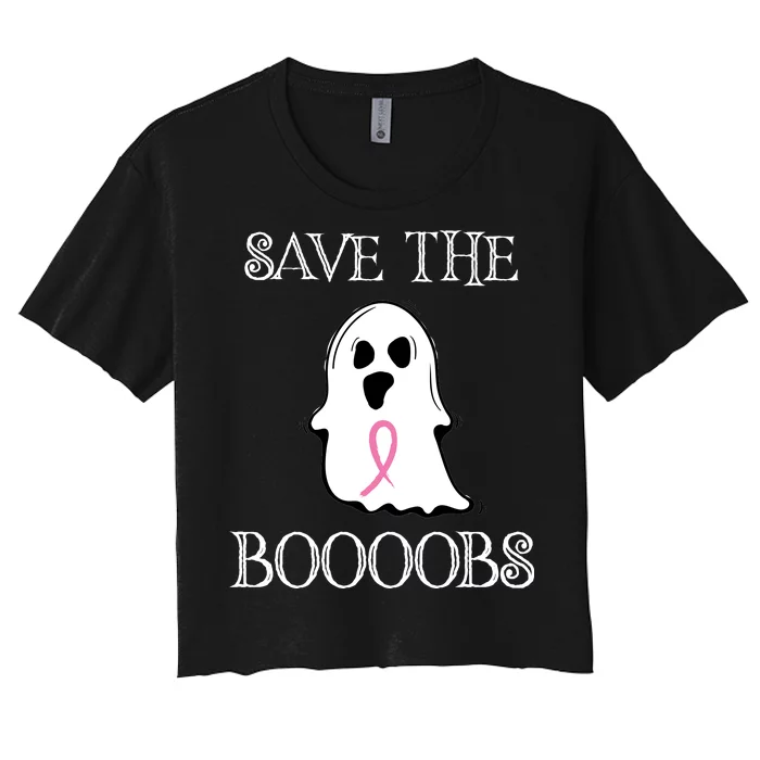 Save The Boooobs Breast Cancer Halloween Ghost Women's Crop Top Tee