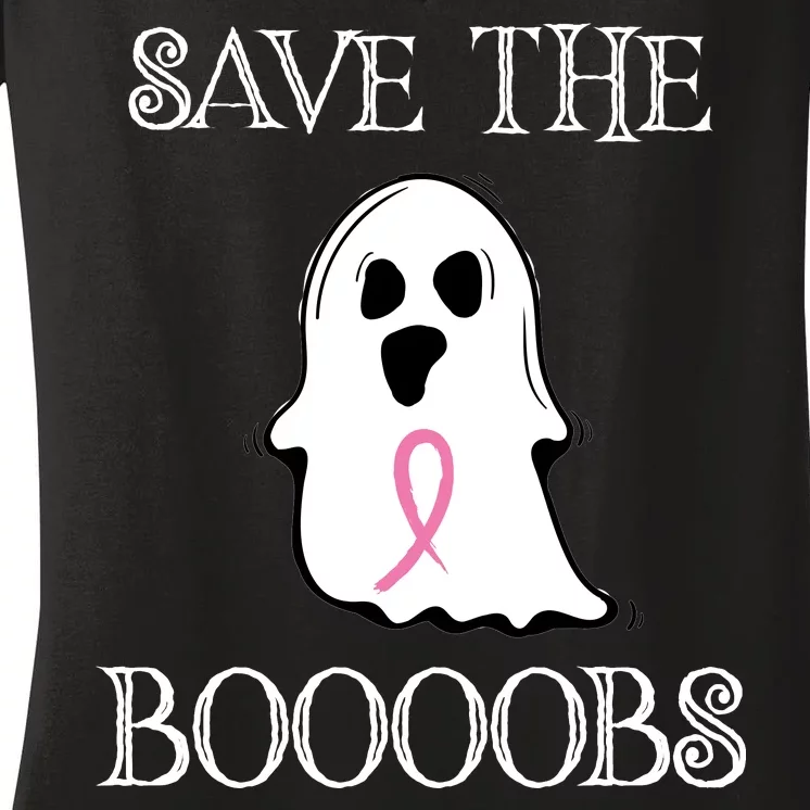 Save The Boooobs Breast Cancer Halloween Ghost Women's V-Neck T-Shirt