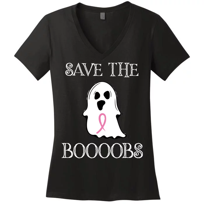 Save The Boooobs Breast Cancer Halloween Ghost Women's V-Neck T-Shirt