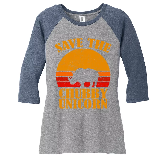 Save The Chubby Unicorn Distressed Sun Women's Tri-Blend 3/4-Sleeve Raglan Shirt