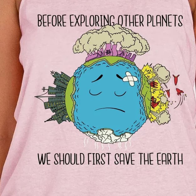 Save The Earth Before Exploring Other Planets Women's Knotted Racerback Tank