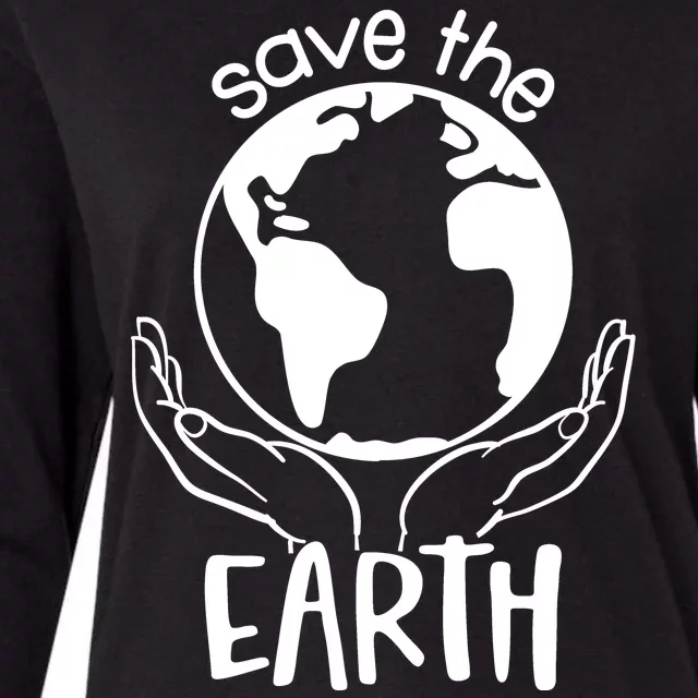 Save The Earth Holding Globe Womens Cotton Relaxed Long Sleeve T-Shirt