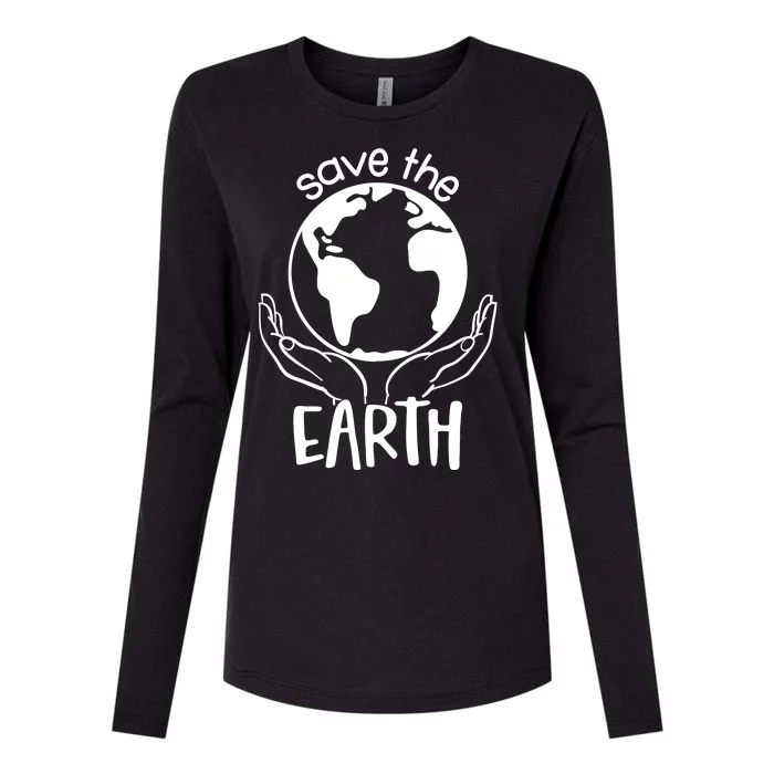 Save The Earth Holding Globe Womens Cotton Relaxed Long Sleeve T-Shirt