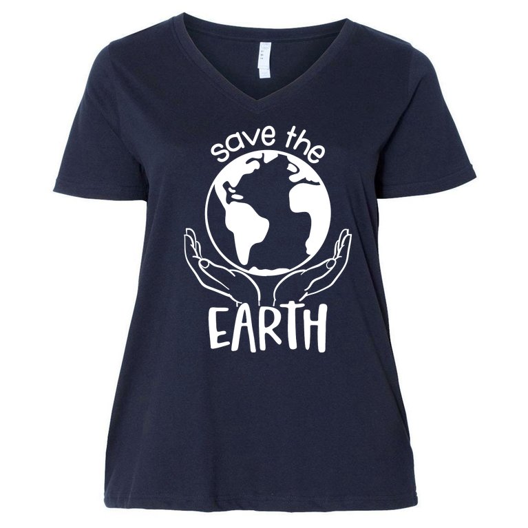 Save The Earth Holding Globe Women's V-Neck Plus Size T-Shirt