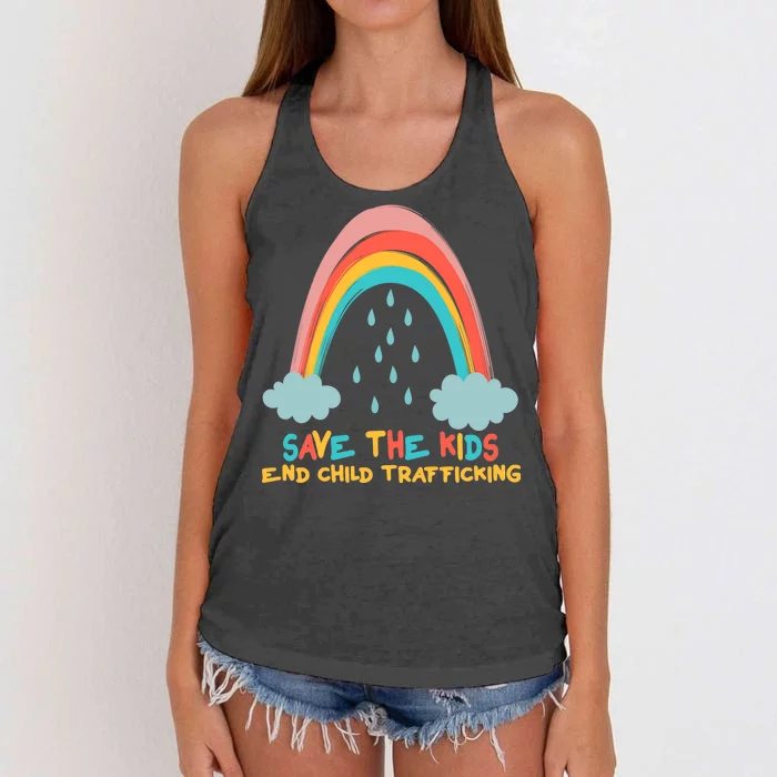 Save The Kids End Child Trafficking Rainbow Women's Knotted Racerback Tank