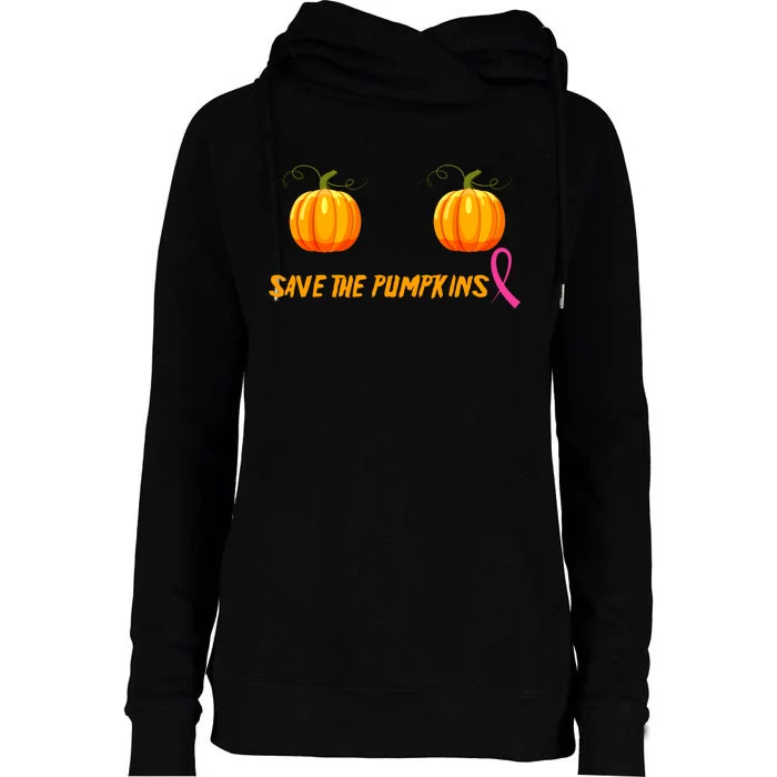 Save The Pumpkins Breast Cancer Womens Funnel Neck Pullover Hood