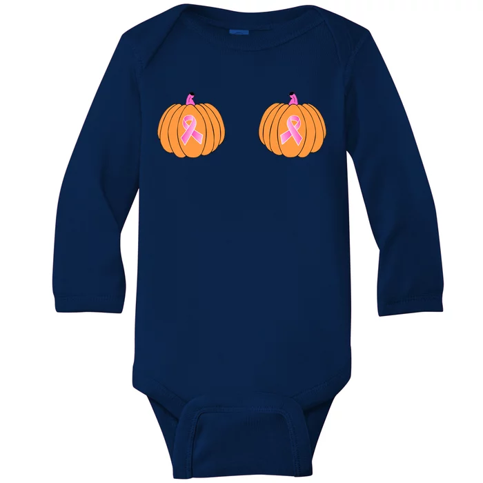 Save The Pumpkins Breast Cancer Ribbon Baby Long Sleeve Bodysuit