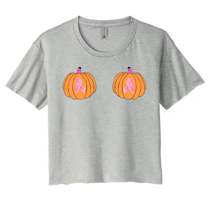 Save The Pumpkins Breast Cancer Ribbon Women's Crop Top Tee