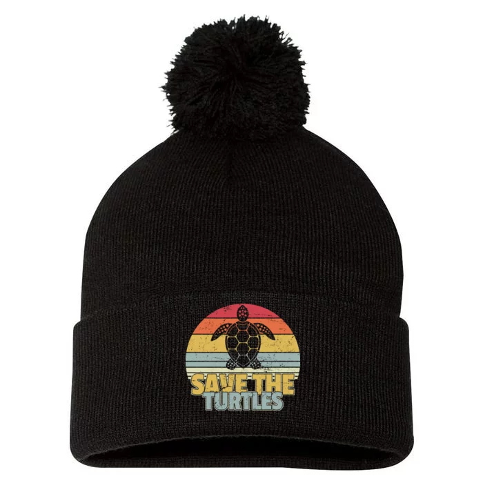 Save The Turtles Retro Style Pom Pom 12in Knit Beanie