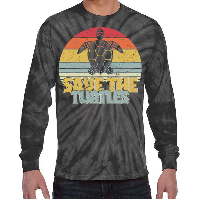 Save The Turtles Retro Style Tie-Dye Long Sleeve Shirt