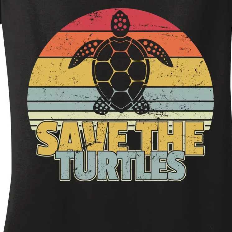 Save The Turtles Retro Style Women's V-Neck T-Shirt