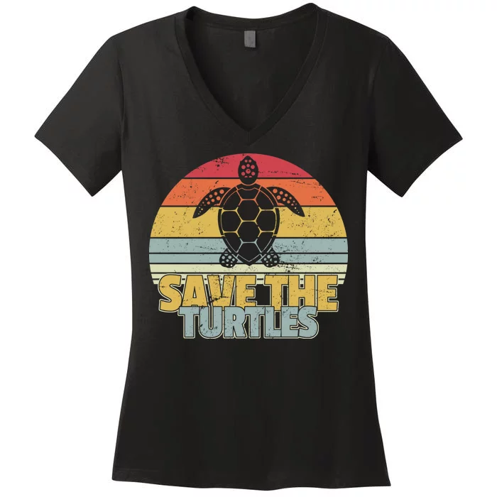 Save The Turtles Retro Style Women's V-Neck T-Shirt