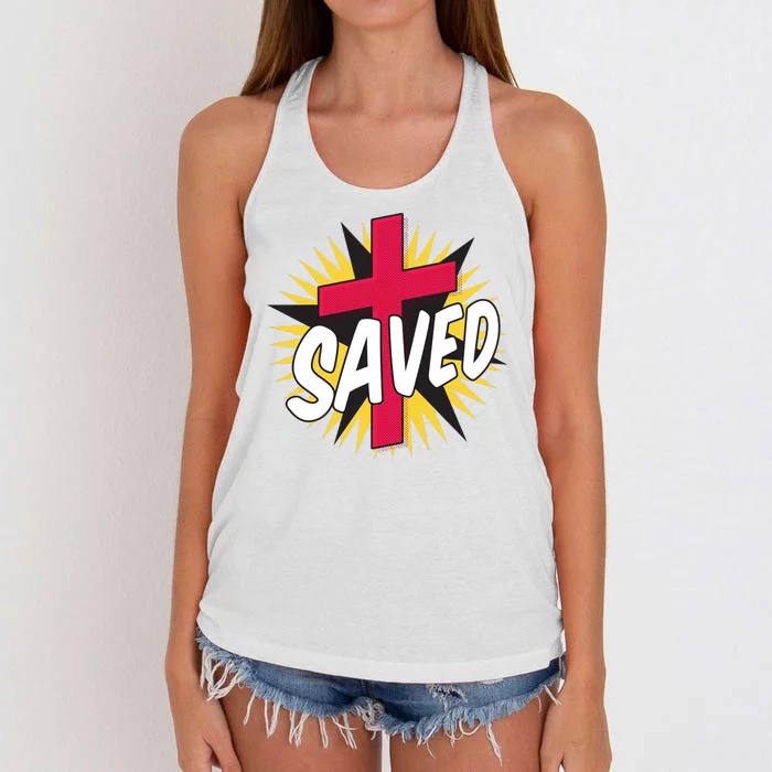 Saved Comic Cross Women's Knotted Racerback Tank