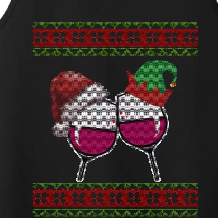 Santa And Wine Glasses Hat Christmas Funny Wine Lover Gift Performance Tank