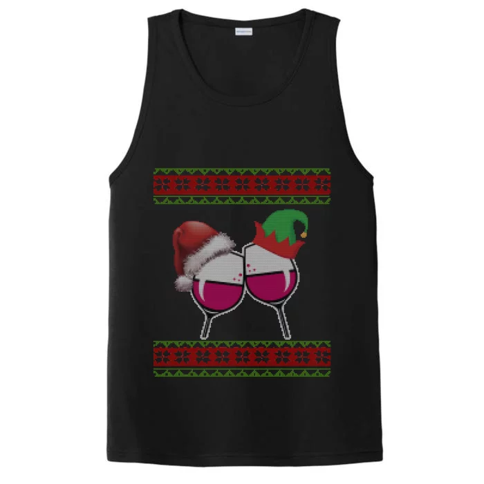 Santa And Wine Glasses Hat Christmas Funny Wine Lover Gift Performance Tank