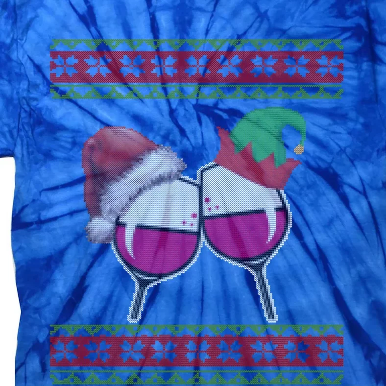 Santa And Wine Glasses Hat Christmas Funny Wine Lover Gift Tie-Dye T-Shirt