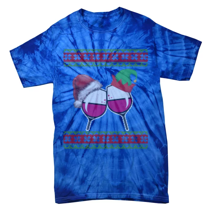 Santa And Wine Glasses Hat Christmas Funny Wine Lover Gift Tie-Dye T-Shirt