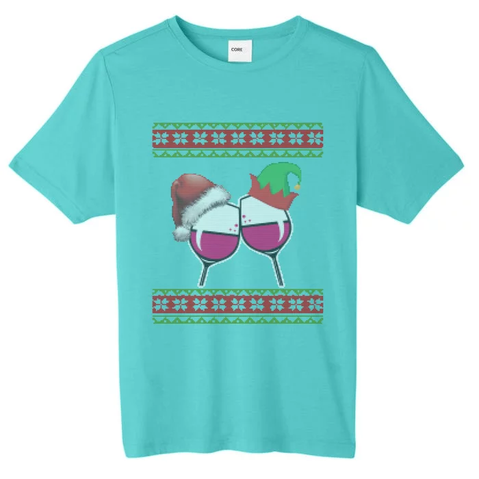 Santa And Wine Glasses Hat Christmas Funny Wine Lover Gift ChromaSoft Performance T-Shirt