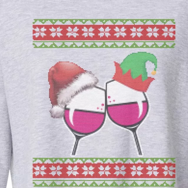 Santa And Wine Glasses Hat Christmas Funny Wine Lover Gift Cropped Pullover Crew